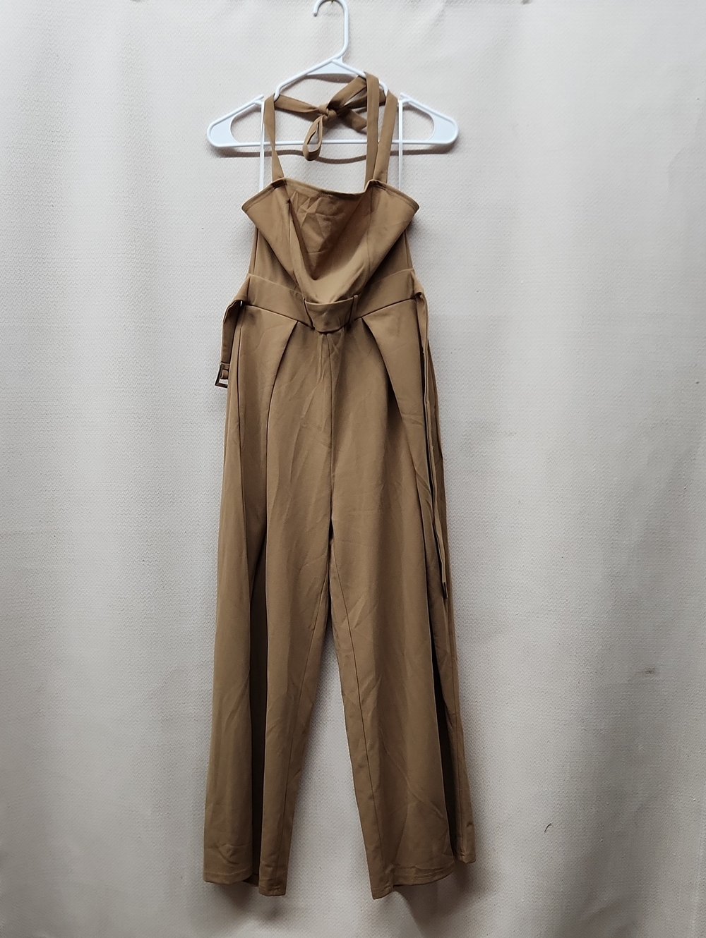 Tie-Neck Wide-Leg Jumpsuit in Tan - Picture 1 of 3